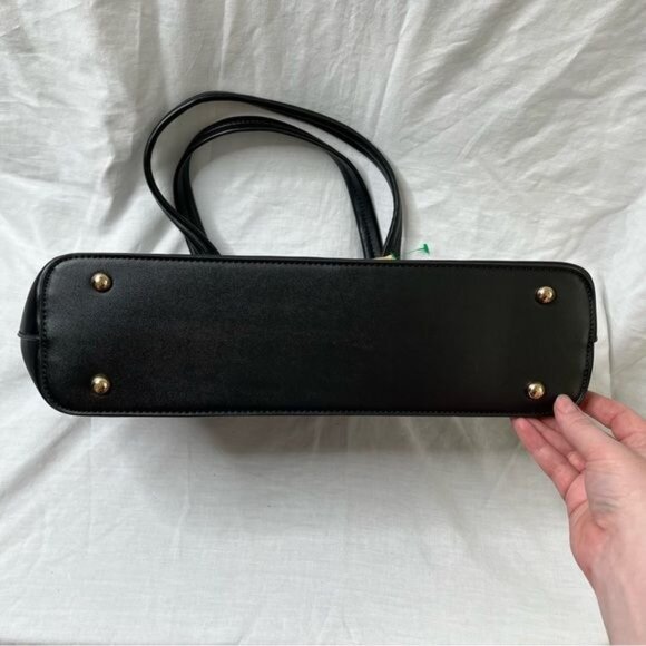 GAL Black Studded Nylon Footed Tote Bag With Gold Detailing & PVC Trim - Picture 3 of 10